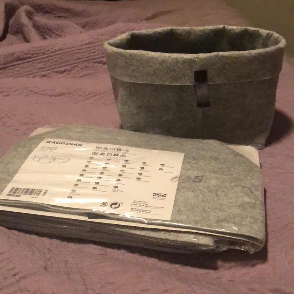 Set of 3 gray soft storage bins from IKEA, NIB